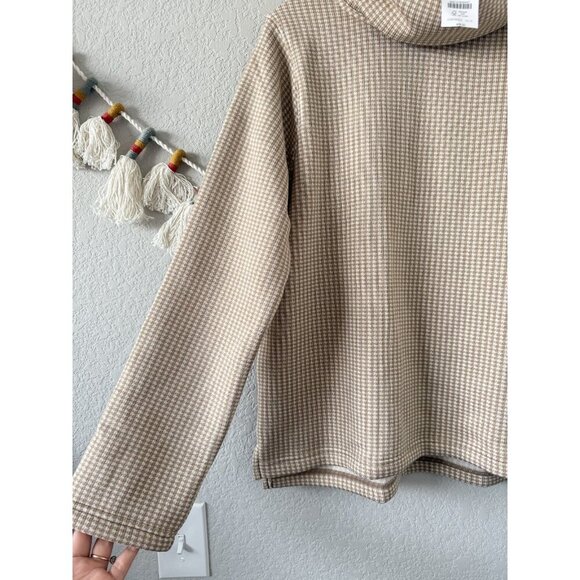 J. crew Gingham Long Sleeve Funnel Neck Pullover Sweater Cozy Neutral Modest NWT - Picture 4 of 8